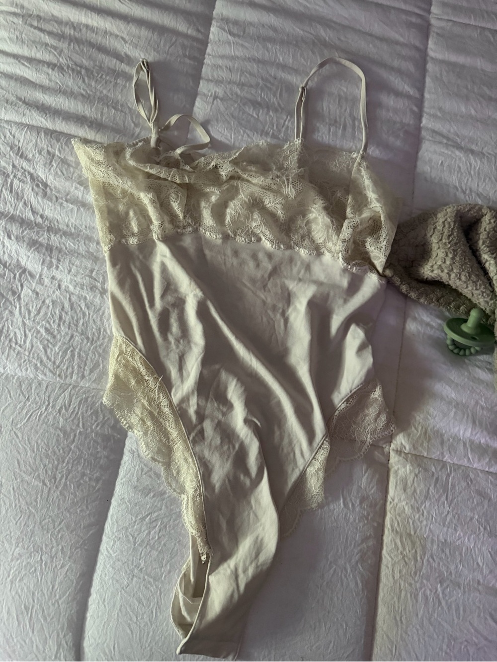 Victoria's Secret White Lace-Trim Satin Slip